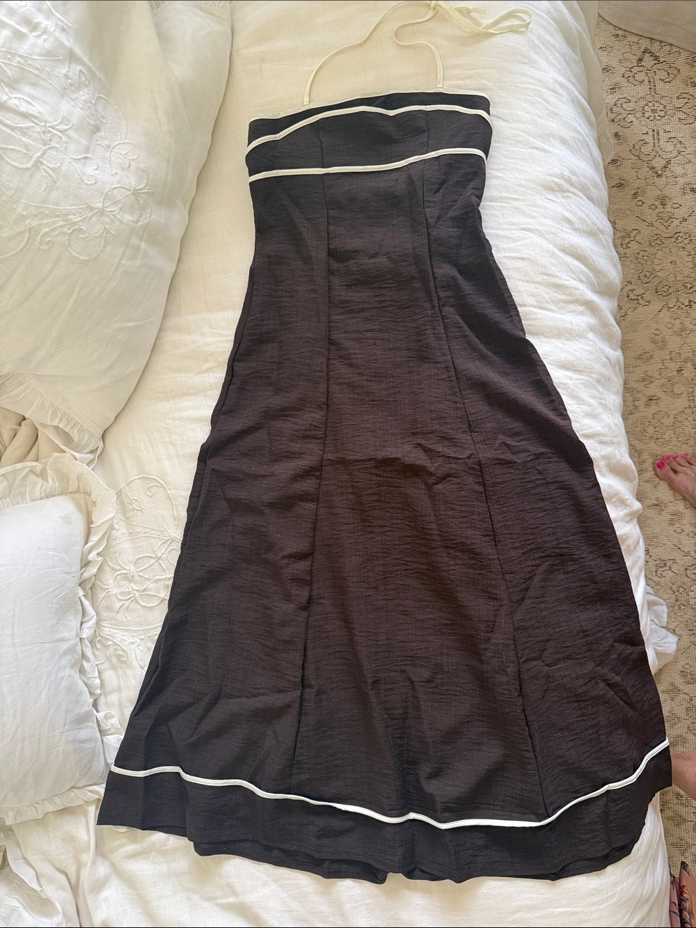 Strapless Chocolate Sundress with White Piping